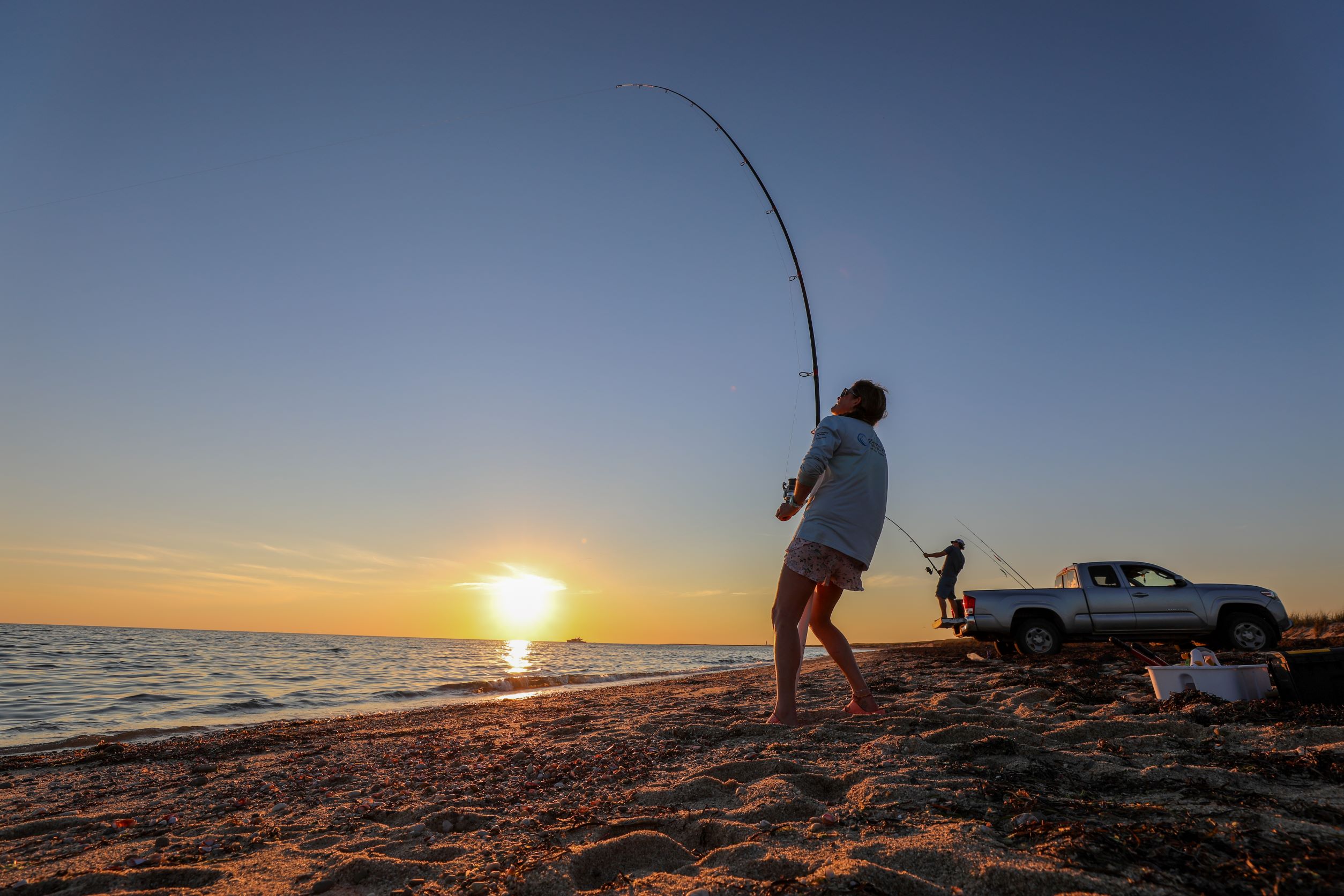 Caroline Collatos, a PhD student and researcher at the New England Aquarium’s Anderson Cabot Center for Ocean Life, is fishing for sharks.