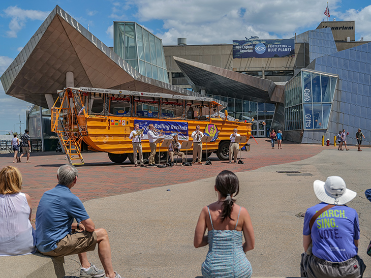 Boston Duck Tours stop on Central Wharf Plaza