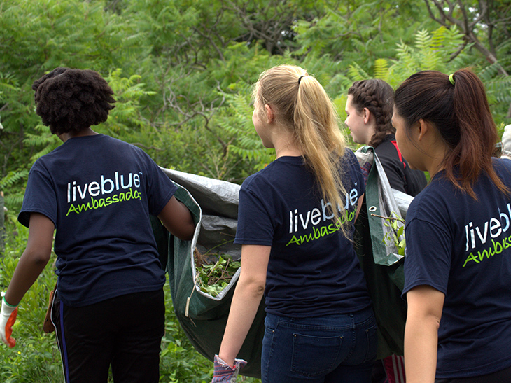 Teens volunteers work to clean-up a local waterfront