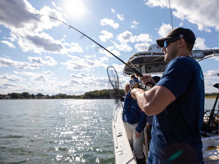 Scientists studying sand tiger shark behavior.