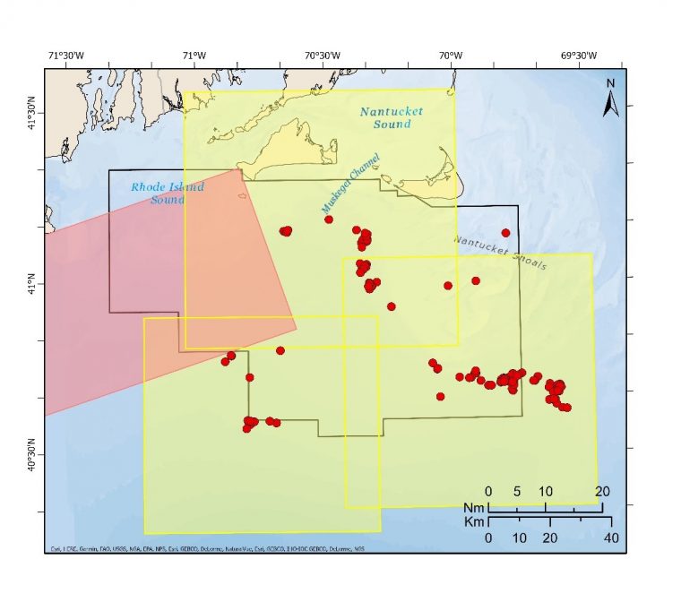 map showing seasonal management area in Nantucket Sound and Rhode Island Sound