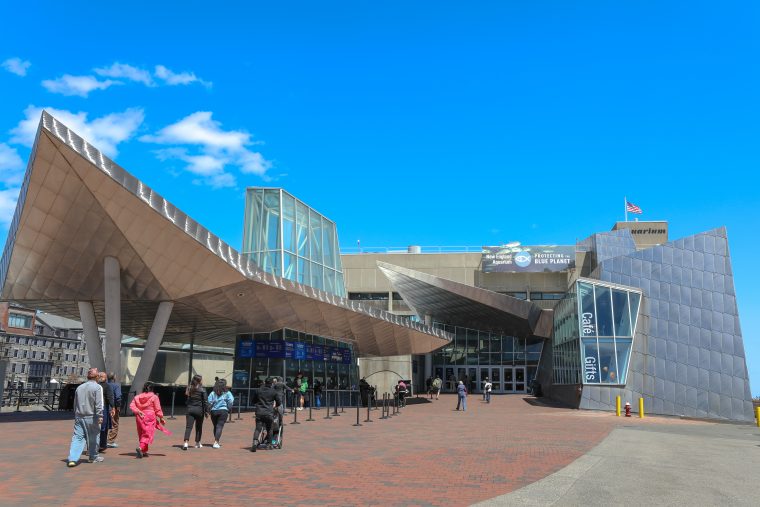 Visitors entering the aquarium