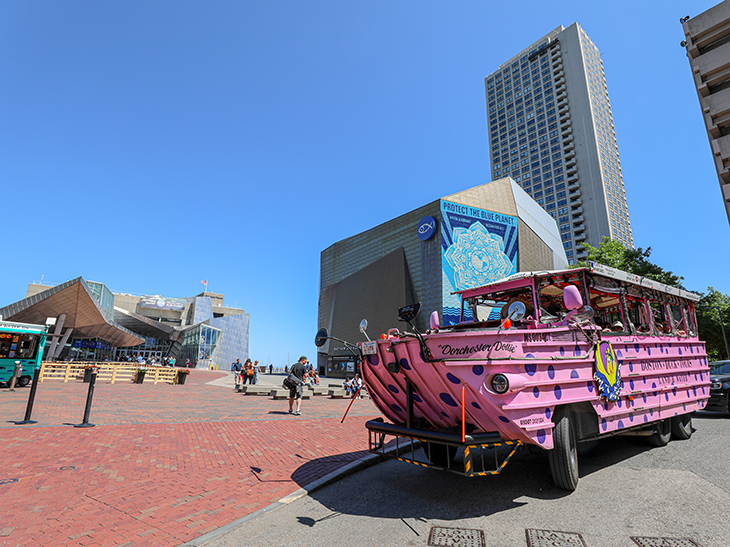 Boston Duck Tours stops in front of the Aquarium