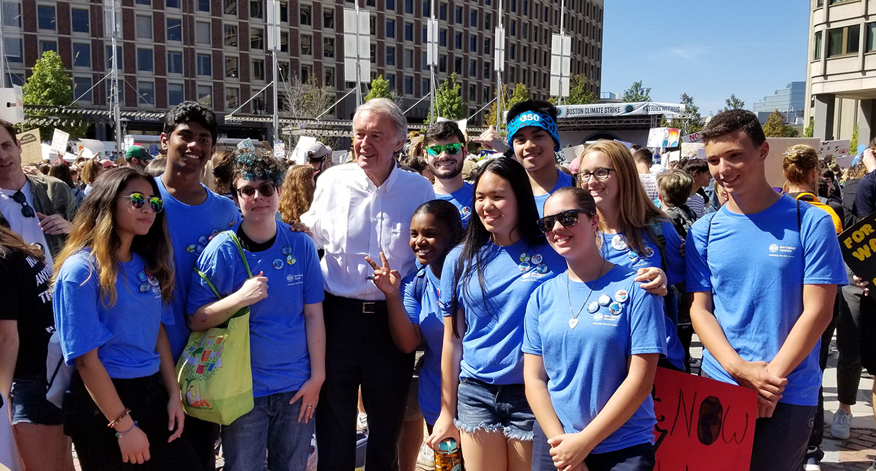 ClimaTeens meet Senator Markey at a Climate Strike in Boston.