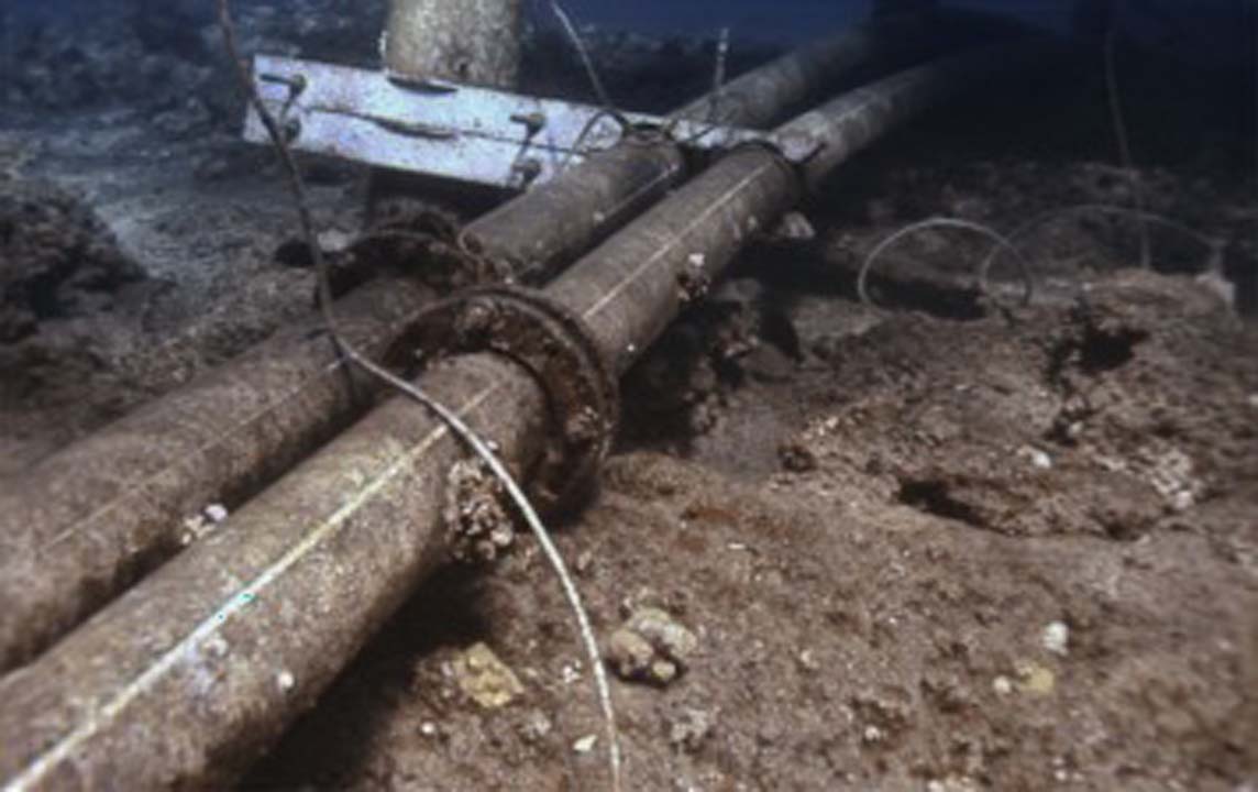 A picture of a pipe underwater. The image has better visibility than current cameras.