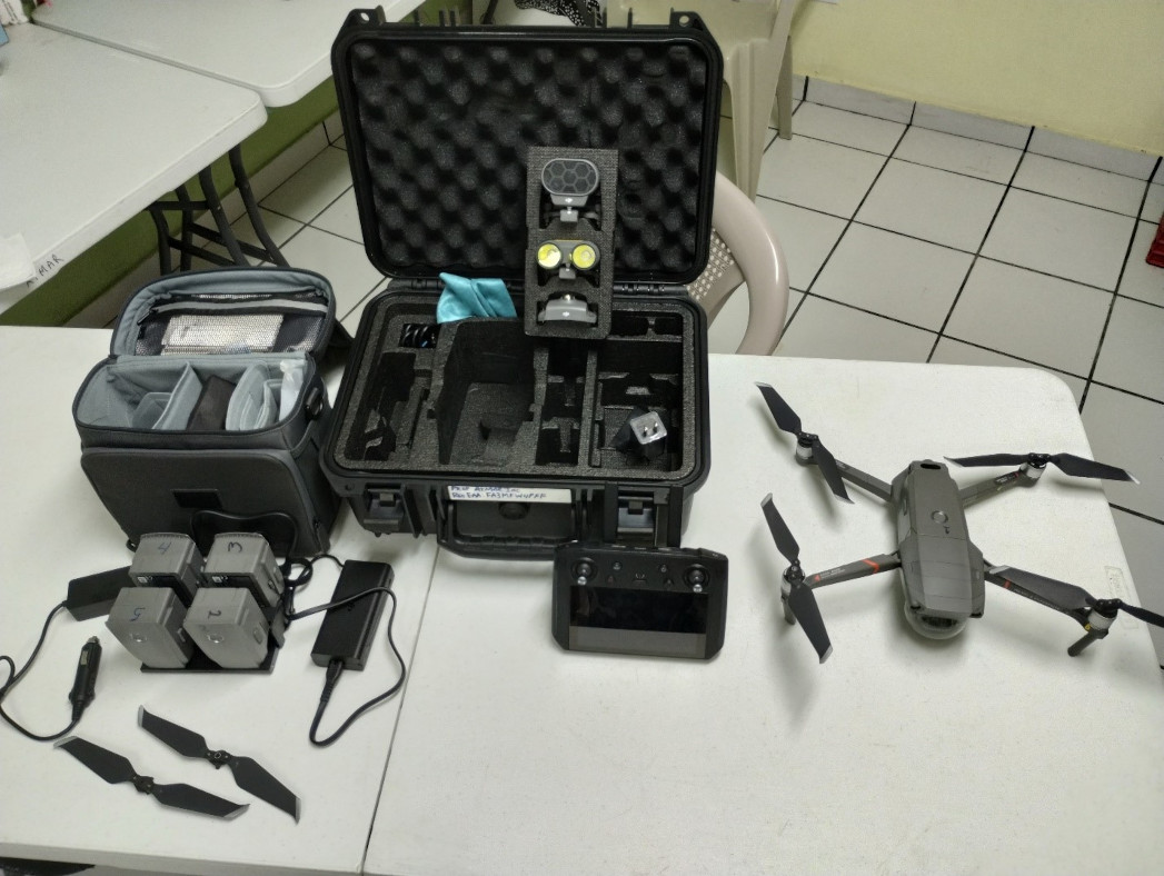 Acquired UAV:  Model DJI Mavic 2 Enterprise Dual Advanced with the Fly more kit that includes, AC intelligent multiple battery charger, 12V DC battery charge to use in a car power charger, and extra propellers.