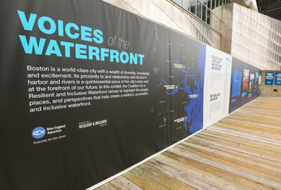 Voices of the Waterfront intro panel on Central Wharf