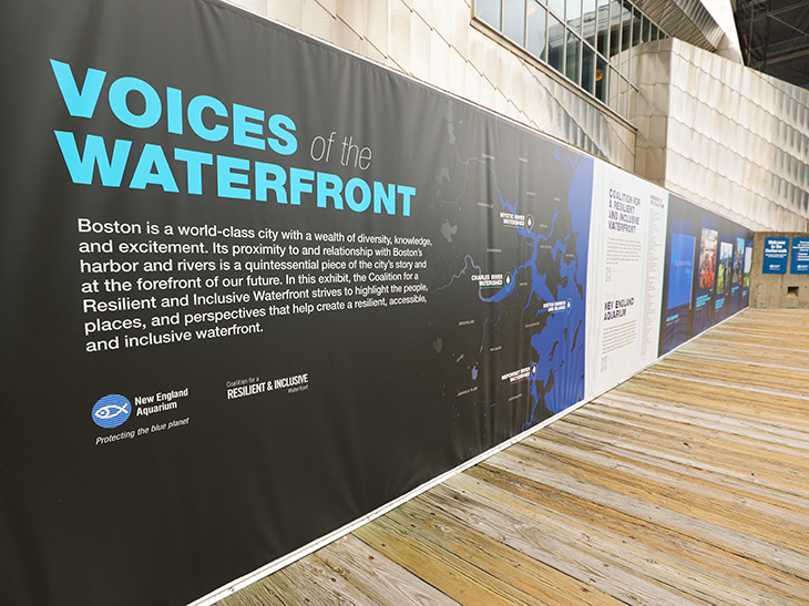 Voices of the Waterfront intro panel on Central Wharf