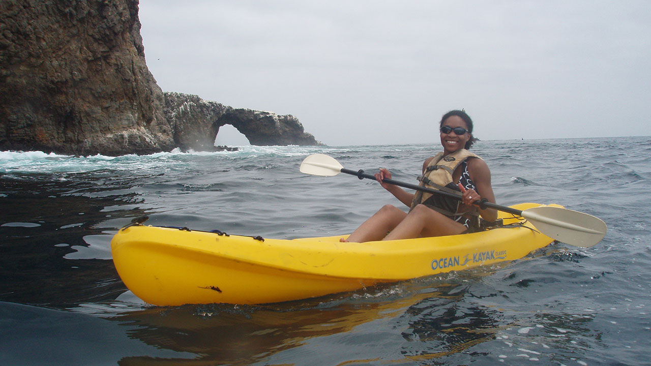 LaFeir kayaking in the Channel Islands National Marine Sanctuary in California