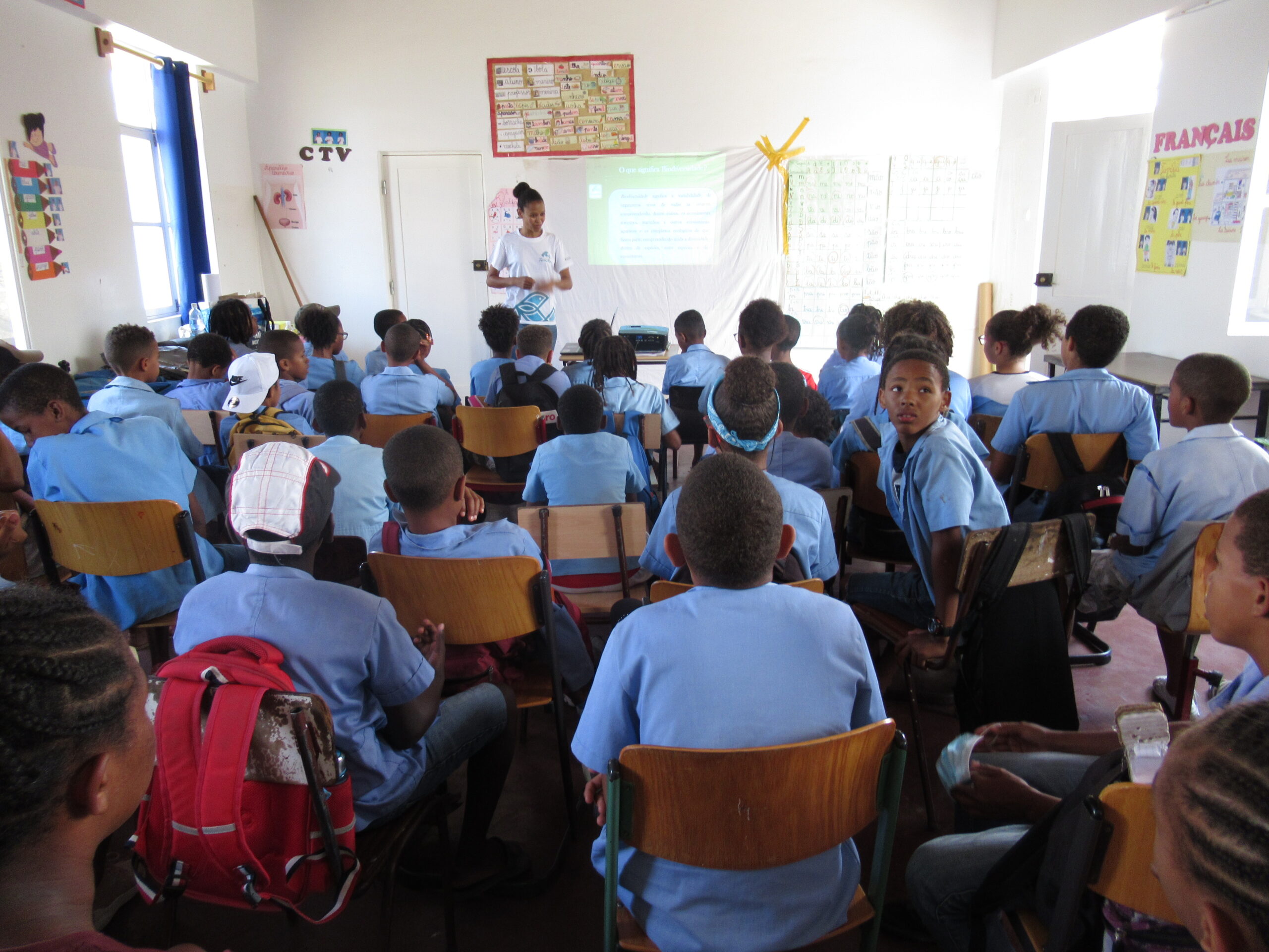 Terrimar teaching an awareness activity to a local school.