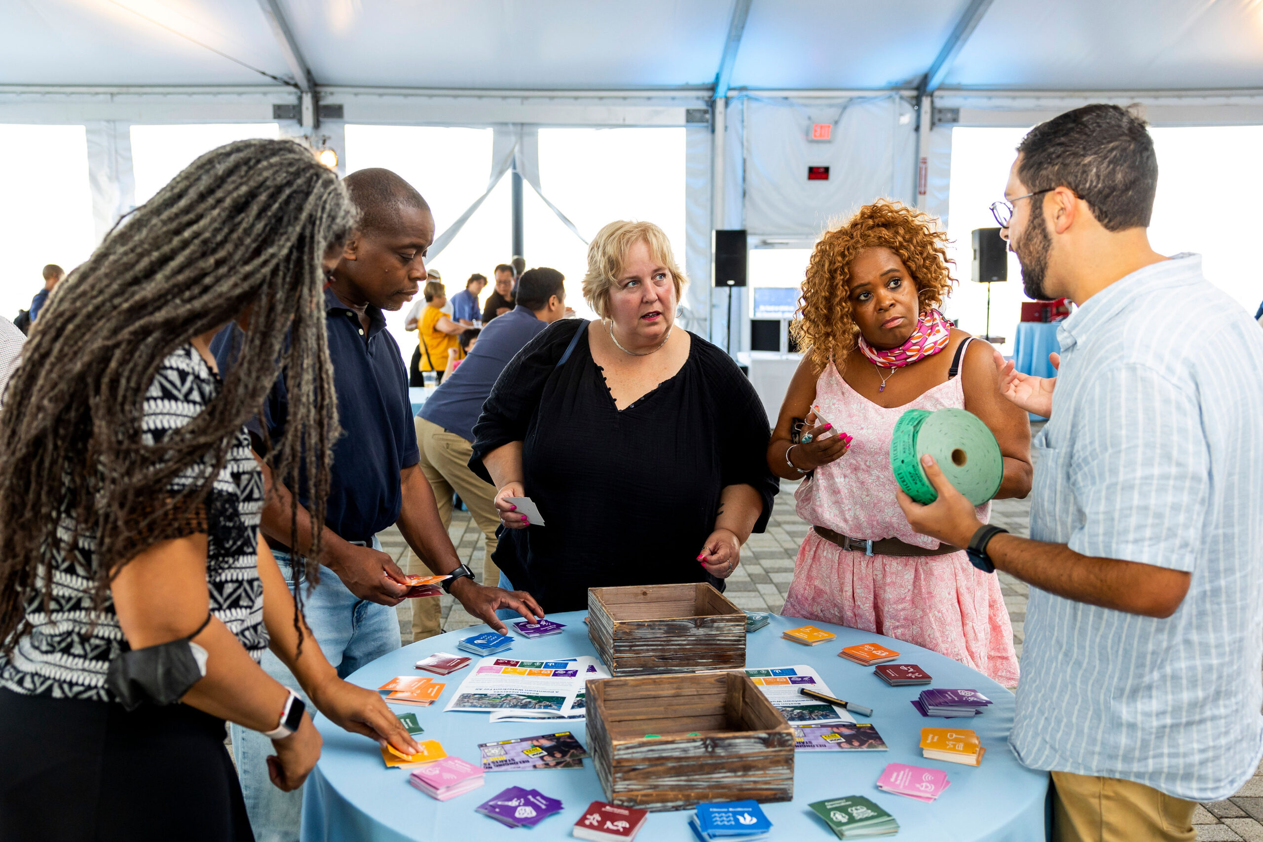Attendees at an event hosted at the New England Aquarium.