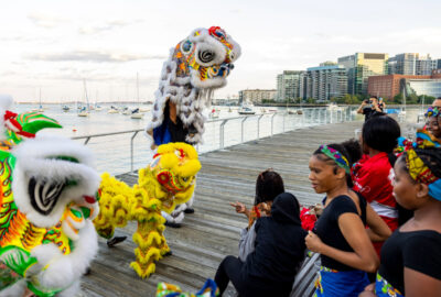 A lion dance troupe performing