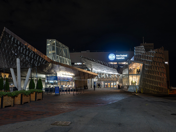 Aquarium building at night