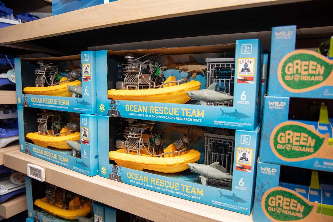 Boxes of Ocean Rescue Team toy sets on a store shelf